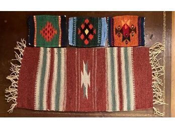 (4) Vintage Miniature Rugs Mexico And Nepal
