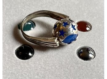 Replaceable Stone Sterling Silver And Star Motif Ring With (5) Stones Size 7.5