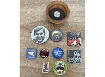 Small Lot Of Vintage 1960s And 1970s Rock And Roll Pins - Grateful Dead, Rolling Stones, & More