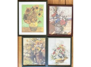 (4) Assorted Floral Still Life Prints In Frames