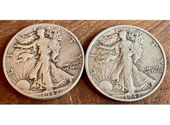 (2) Walking Liberty Silver Half Dollar Coins - 1942