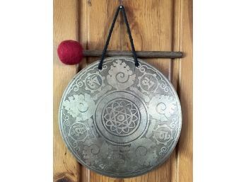 Vintage Tibetan Brass Gong With Mallet