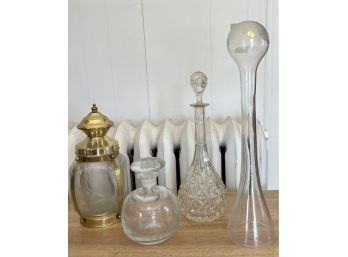 (3) Vintage Decanters And (1) Italy Yard Long Glass Including Cut Crystal