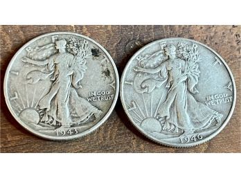 (2) Walking Liberty Silver Half Dollar Coins - 1943, 1946