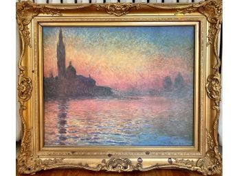Claude Monet 1908 Reproduction Oil Painting Giorgio Maggiore By Twilight With Ornate Gold Frame