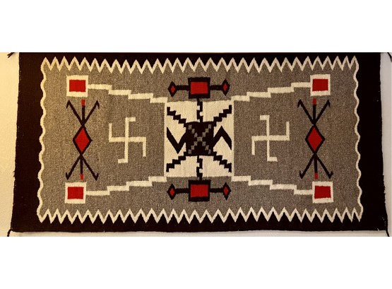 Vintage Navajo Hand Woven Wool 60x30 Inch Pictorial Yei Rug