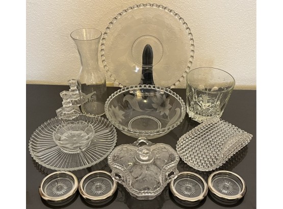 Collection Of Cut Crystal And Glass Platters, Bowls, Serving Pieces, Candle Holders, And More