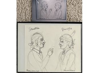 Harrison Begay Small Grandma And Grandpa Original Pencil Sketch In Frame
