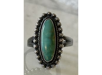 Navajo Sterling Silver And Turquoise Signed Ring Size 6.5 (4.9g)