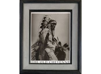 Old Cheyanne Native American Black And White Poster Print In Frame