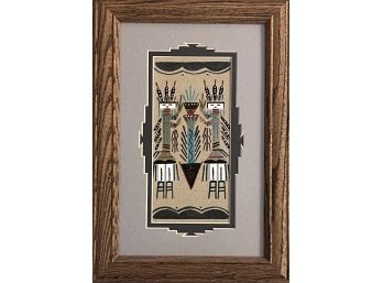 4x8 Inch Authentic Navajo Sand Painting By Bert In Frame