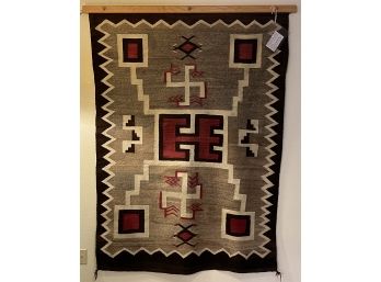 56x74.5 Inch Authentic Vintage Cameron Area Western Navajo Reservation Storm Pattern Wool Yei Rug