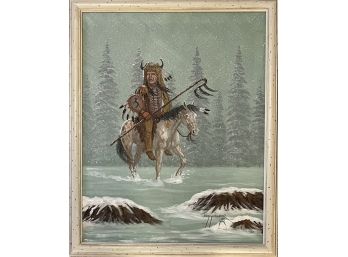 Original Jimmy Yellowhair Navajo Rider Oil On Canvas In Frame