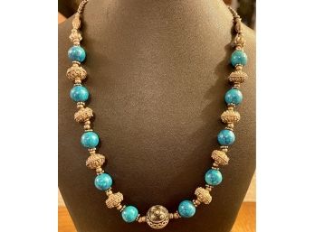 Vintage 800 Silver And Blue Yemen Bead Necklace