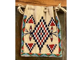 Native American Seed Beed Hide Draw String Medicine Bag