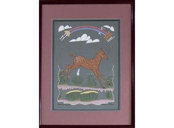 Original Harrison Begay ' Spotted Colt Of A Wild Horse Country ' Painting In Custom Frame