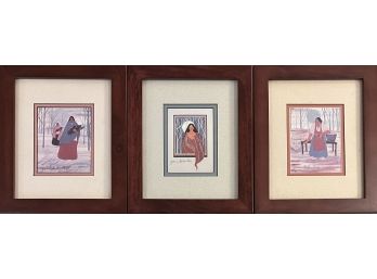 (3) Small Native American Jeanne Walker Rorex Signed Prints In Frames