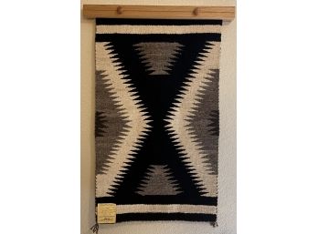 Crowpoint Rug Weavers New Mexico 20.5x34.5 Inch 1960 By Etta Yazzie With Wooden Hanger And Tag