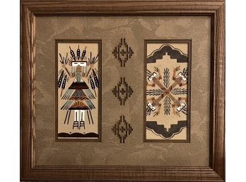 (2) 4x8 Inch Authentic Navajo Sand Painting By Bert In Frame