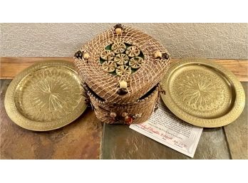 Hand Crafted Pine Needle Basket By Shirley Barbara Nichols With COA And (2) Brass Etched Plates