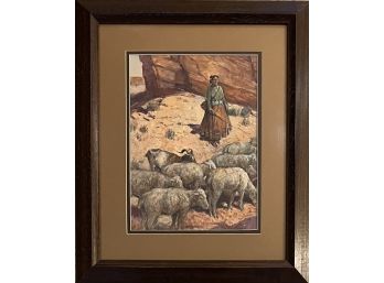 Original Nick Eggenhoffer Navajo Woman And Sheep Watercolor In Frame