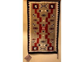 Authentic Vintage Navajo Weaving Wool Storm Rug By May Sheep 29x49 Inch With Tag