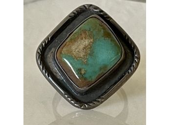 Old Pawn Navajo Turquoise And Sterling Silver Ring Size 11.5