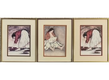 (3) Small R. C. Gorman Framed Prints - Mother And Child And (2) Indian Corn