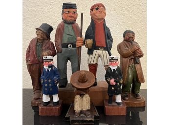 (7) Assorted Resin And Carved Wood Figurines - Sailors, Captains, Musician, And More
