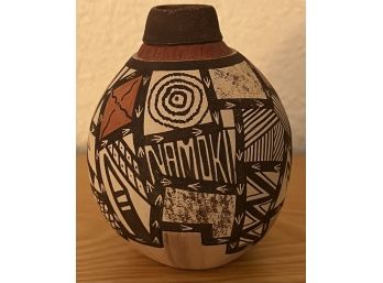 Original Hopi Artist Lawrence Namoki Carved Pottery Pot - Sherds