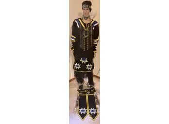 Full Native American Ceremonial Outfit Including Breastplate, Knee High Moccasins, Bells, And Beadwork