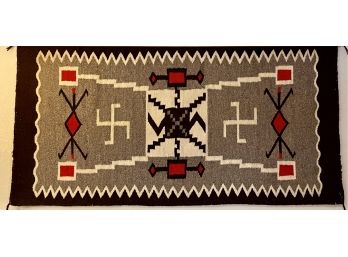Vintage Navajo Hand Woven Wool 60x30 Inch Pictorial Yei Rug