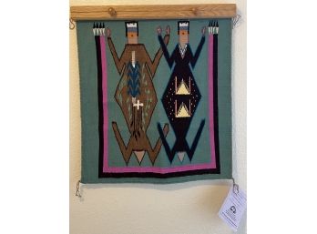 Elizabeth Clah Authentic Navajo Weaving Mother Earth Father Sky 23x25 Inch Yei With Hanger