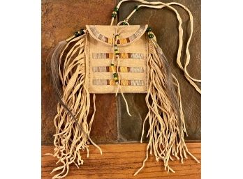 Vintage Native American Medicine Bag - Hide With Horse Hair
