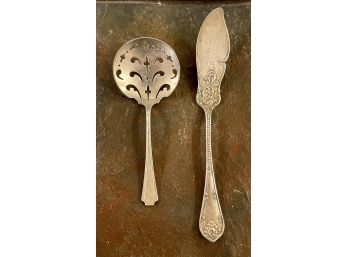 (2) Antique Sterling Silver Serving Pieces - Towle Master Knife And Durgin & Son Pierced 4.75'serving Spoon