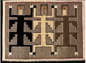 37x 27 Inch Vintage Hand Woven Wool Navajo Pictorial Yei Rug