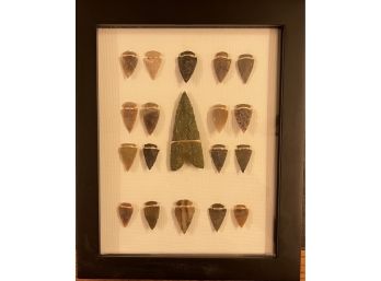 Framed Collection Of Arrow Heads - Assorted Sizes, Agate, Stone, Jasper, And More (unauthenticated)