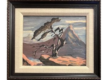 Vintage Original Small Mountain Landscape Oil Painting In Frame