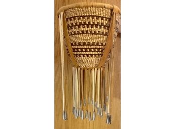 Authentic Apache Hand Woven Burden Basket With Leather Drops And Metal Tassels