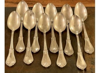 (10) Farrington & Honnewell 1800's Coin Silver 7' Serving Spoons - 396 Grams Total
