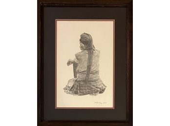 Signed Limited Edition Native American Pencil Print In Frame 28250