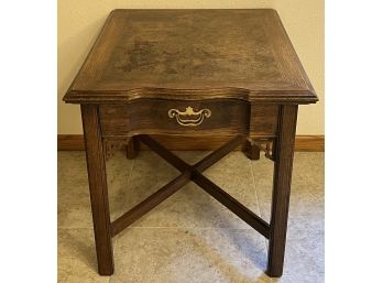 Vintage Wood And Veneer Single Drawer Side Table (as Is)