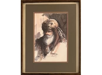 1984 Mountain Man Signed D. Maloney Watercolor Print In Frame