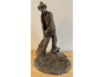 Michael Garman Colorado Springs, Colorado ' Takin' The Rough Off' 1972 Signed Resin Bronze Tone Sculpture