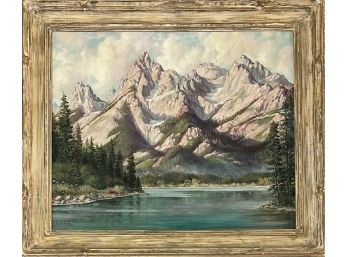 Vintage Original Oil On Canvas Signed Elizabeth Lochrie Tetons And String Lake Wyoming 1953 In Custom Frame
