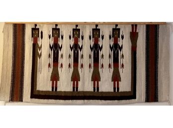 Navajo Hand Woven Wool 62x36 Inch Pictorial Yei Rug