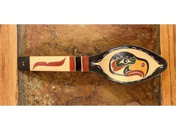Kwakwakawakw Wood Spoon Carved By Sam Henderson Jr. With Painted Eagle Design