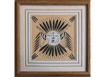 Authentic 7.5x7.5 Inch Navajo Sand Painting Signed In Frame