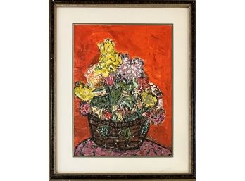 A.H. Young 1996 Floral Mixed Media Art In Frame