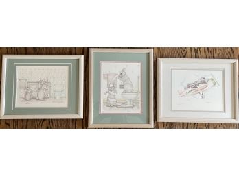 (3) Sue Rupp Signed Limited Edition Framed Prints - Hare Spiral Wrap 33/100 - Hareplane 73/950 - Throne 73950